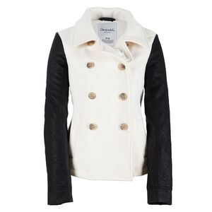 Aeropostale Womens Leather Sleeve Pea Coat, 047, S